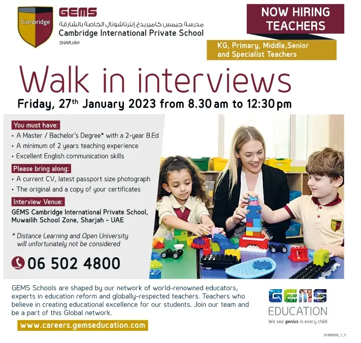 Gems School Walk in Interview Dubai