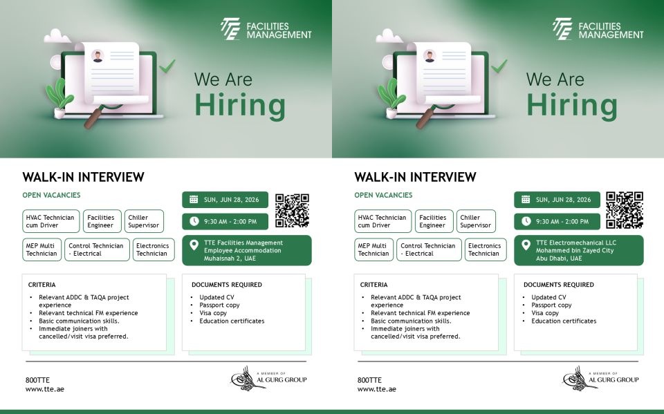 TTE Facilities Walk in Interview Poster