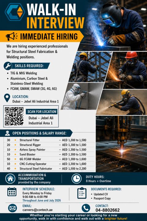 Contech Engineering Walk in Interview in Dubai June 2026