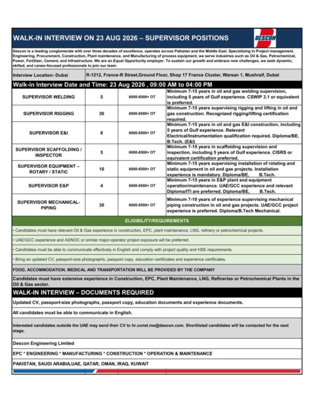 Descon Engineering Walk in Interview Poster