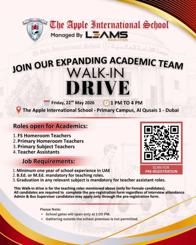 Apple International School Walk in Interview Poster