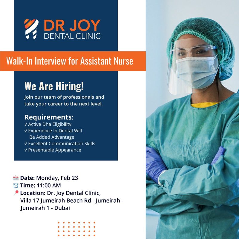 Dr Joy Dental Clinic Walk in Interview Poster