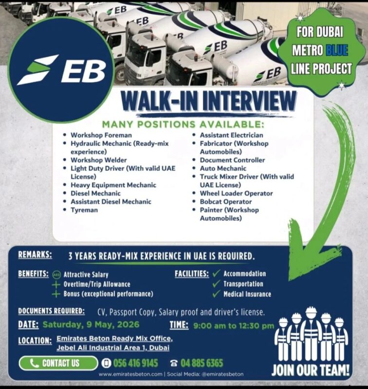 Emirates Beton Walk in Interview in Dubai 26 Emirates Beton Walk in Interview Poster
