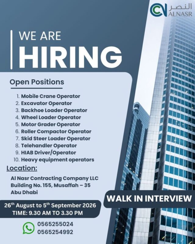 Al Nasr Contracting Walk in Interview Poster