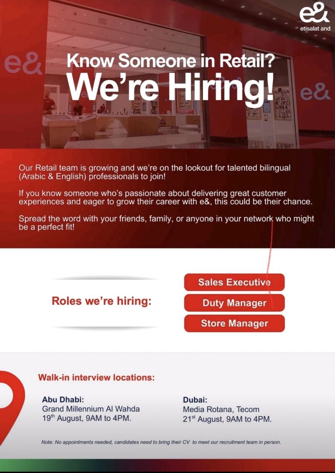 etisalat walk in interview