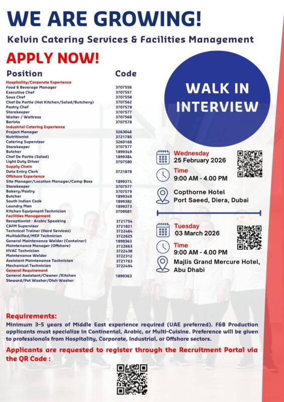 Kelvin Catering Walk in Interview Poster