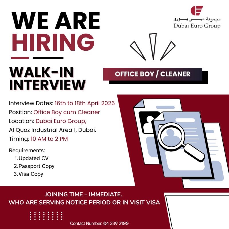 Dubai Euro Group Walk in Interview Poster
