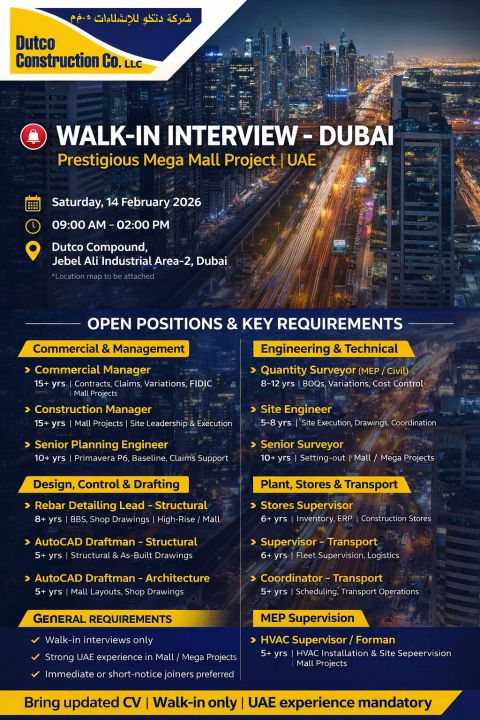 Dutco Construction Group Walk in Interview Poster
