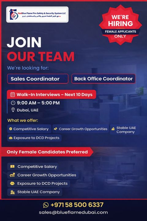 RedBlue Flame Fire Safety Walk in Interview Poster