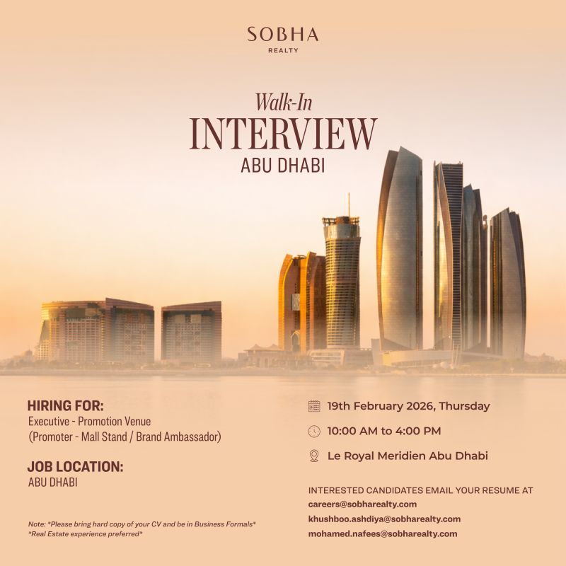 Sobha Realty Walk in Interview Poster