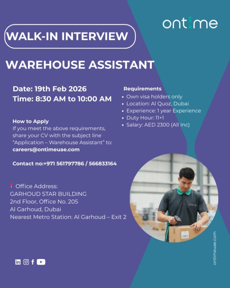 Walk In Interview In Dubai Ontime Walk in Interview in Dubai July 2026