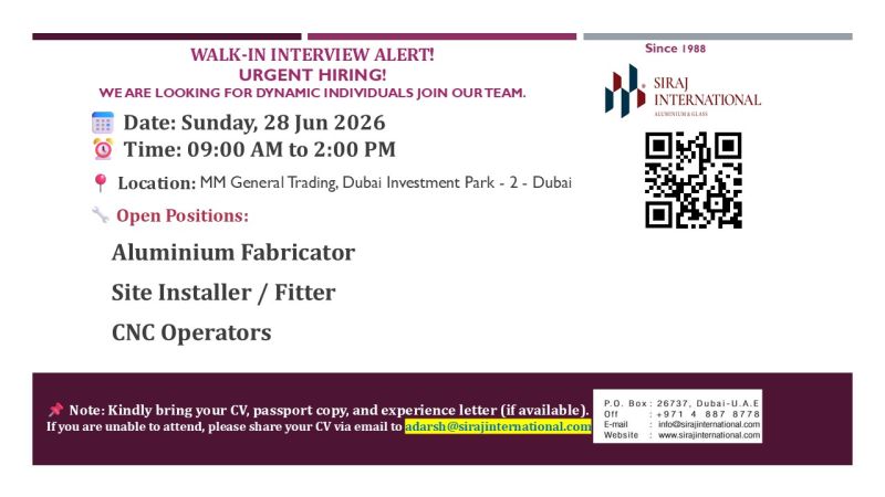 Siraj International Walk in Interview Poster