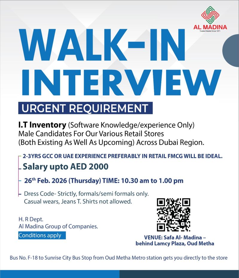 Al Madina Group Walk in Interview in Dubai July 2026