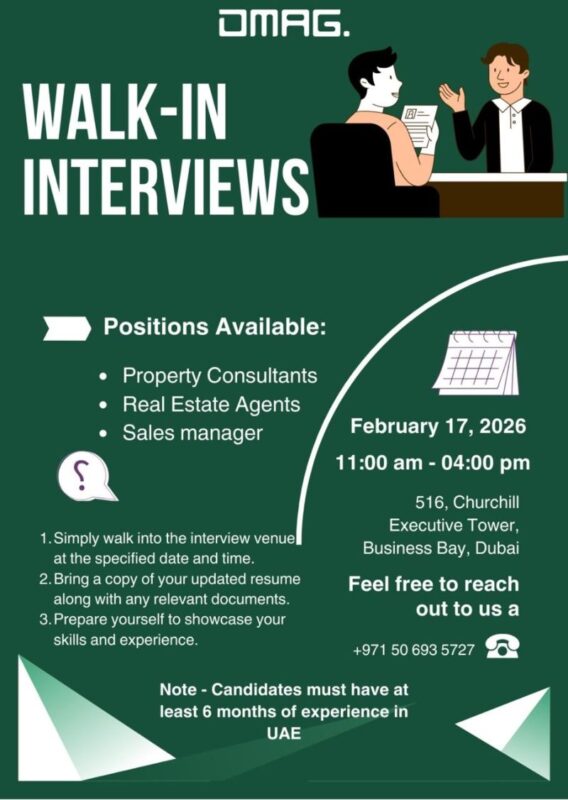 DMAG International Properties Walk in Interview Poster