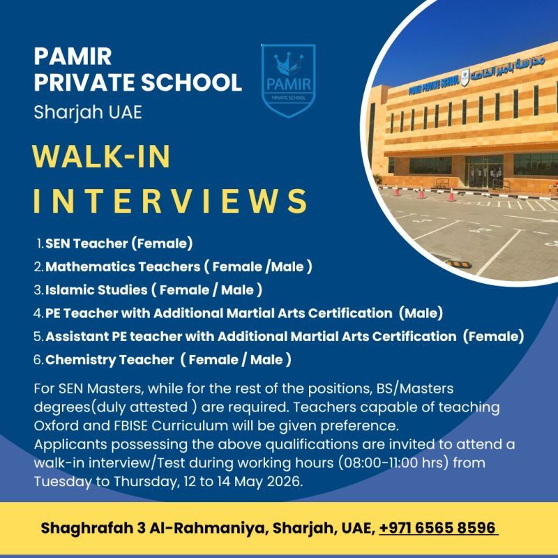 Pamir Private School Walk in Interview Poster