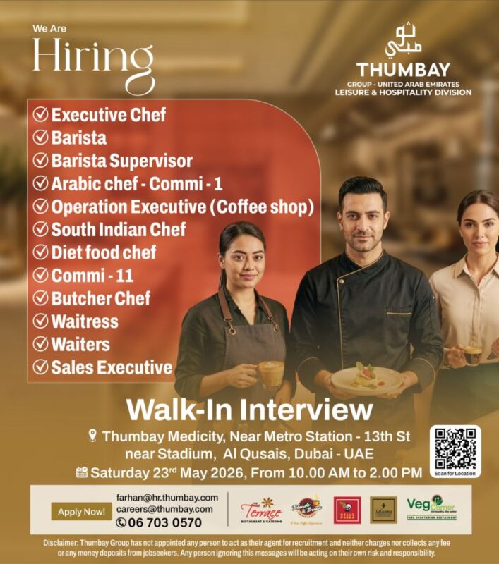 Thumbay Group Walk in Interviews Poster