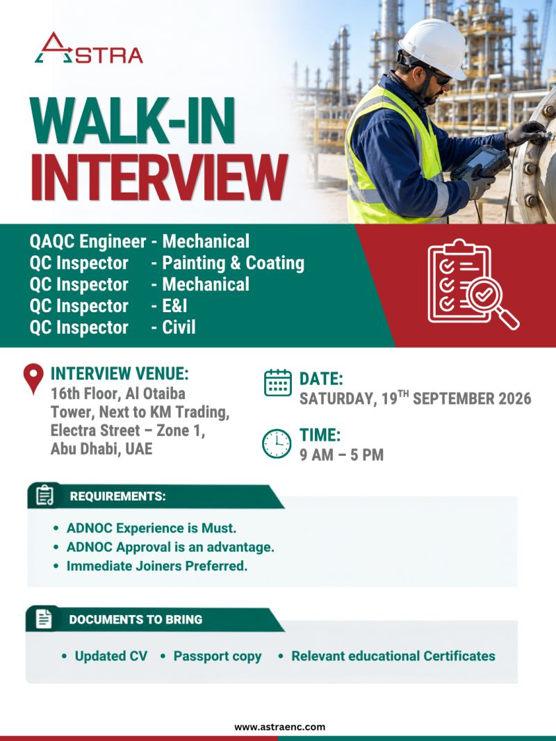 ASTRA Engineering Walk in Interview Poster