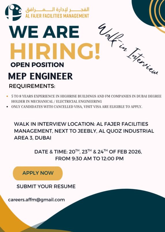 Al Fajer Facilities Walk in Interview Poster