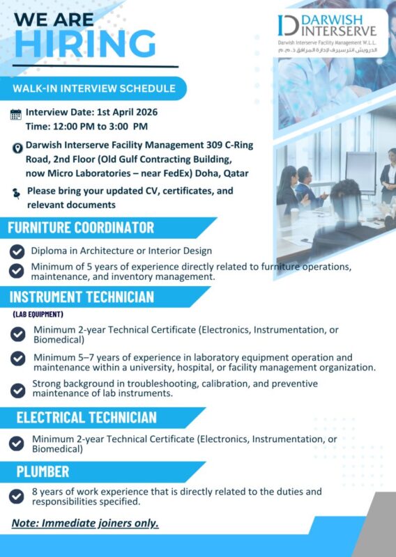 Darwish Interserve FM Walk in Interview Poster