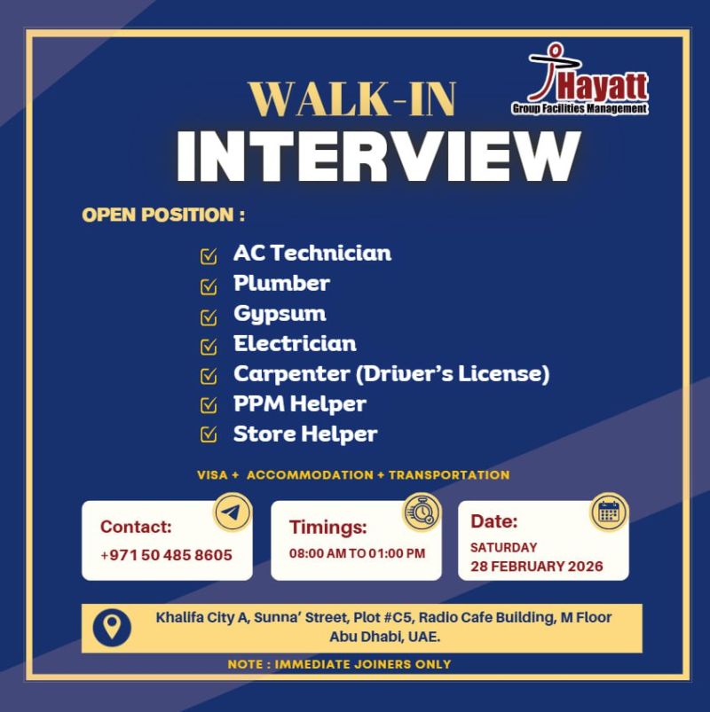 Hayatt Group Walk in Interview Poster