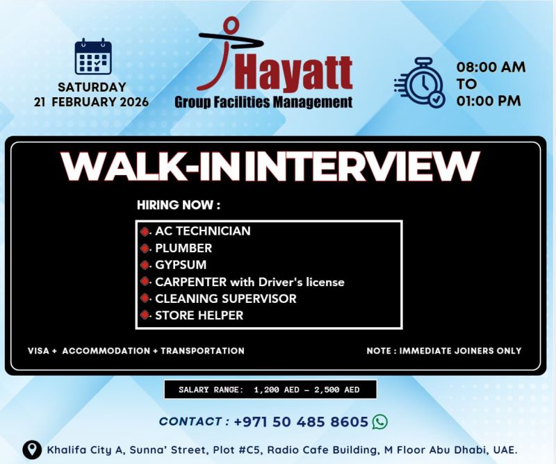 Hayatt Group Walk in Interview Poster