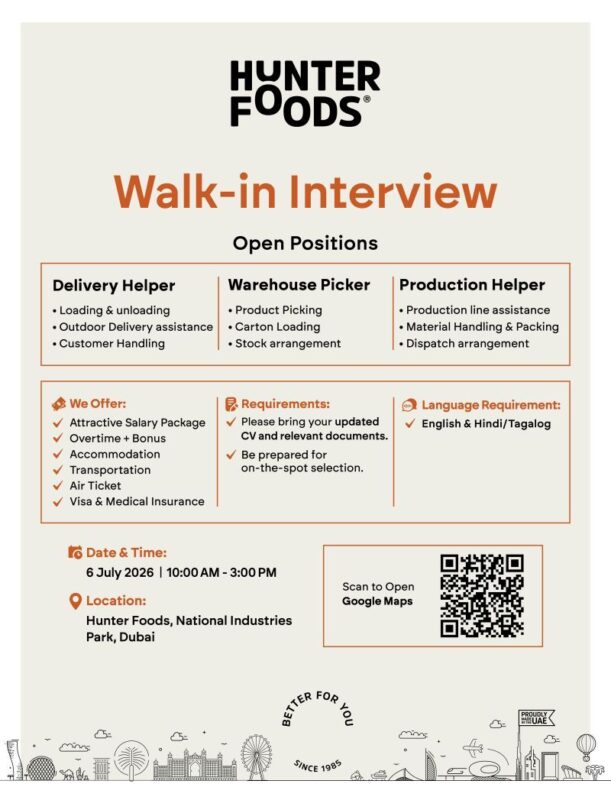 Hunter Foods Walk in Interview Poster