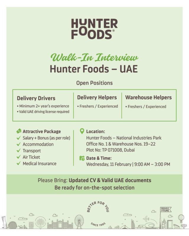 Hunter Foods Walk in Interview Poster