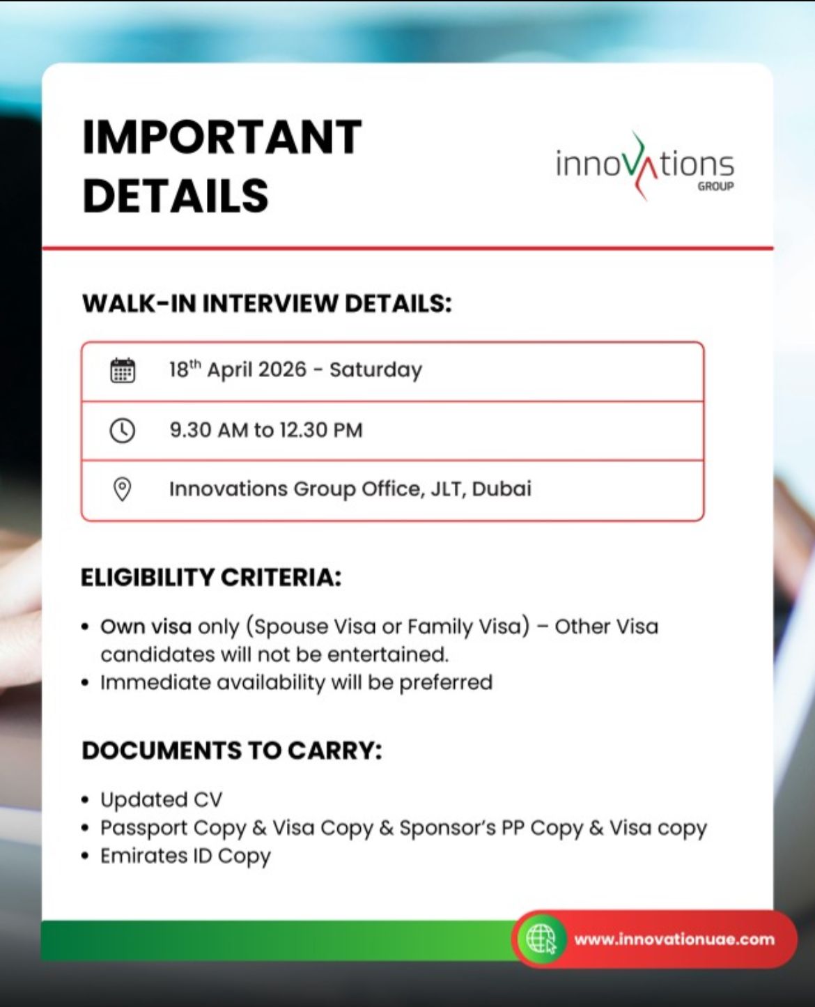 Innovations Group Walk in Interview Poster