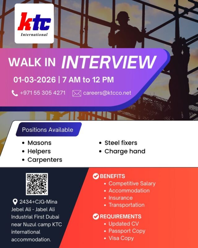 KTC International Walk in Interview Poster