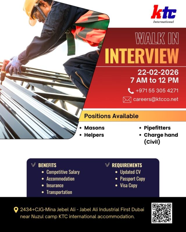 KTC International Walk in Interview Poster