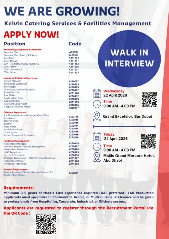 Kelvin Catering Walk in Interview Poster