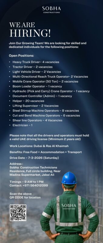 Sobha Construction Walk in Interview Poster