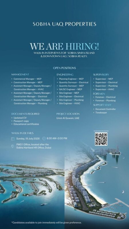 Sobha UAQ Properties Walk in Interview Poster