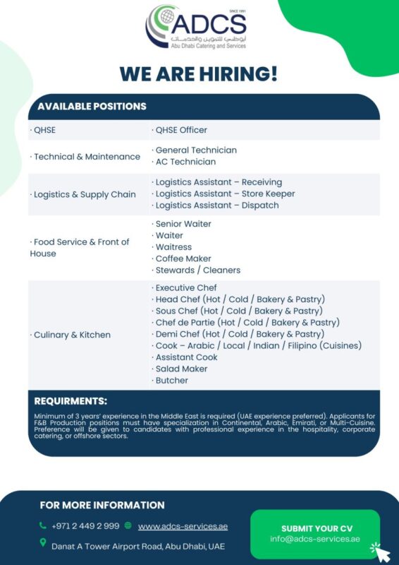 Abu Dhabi Catering & Services Recruitment Poster