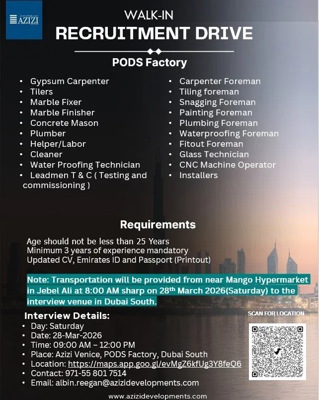 Azizi Developments Walk in Interview Poster