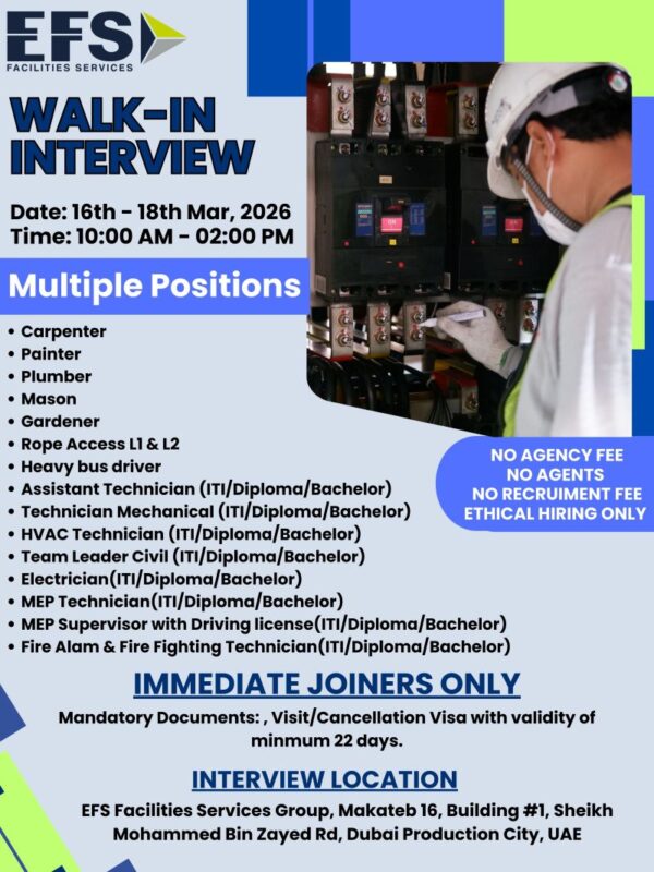 EFS Facilities Walk in Interview Poster