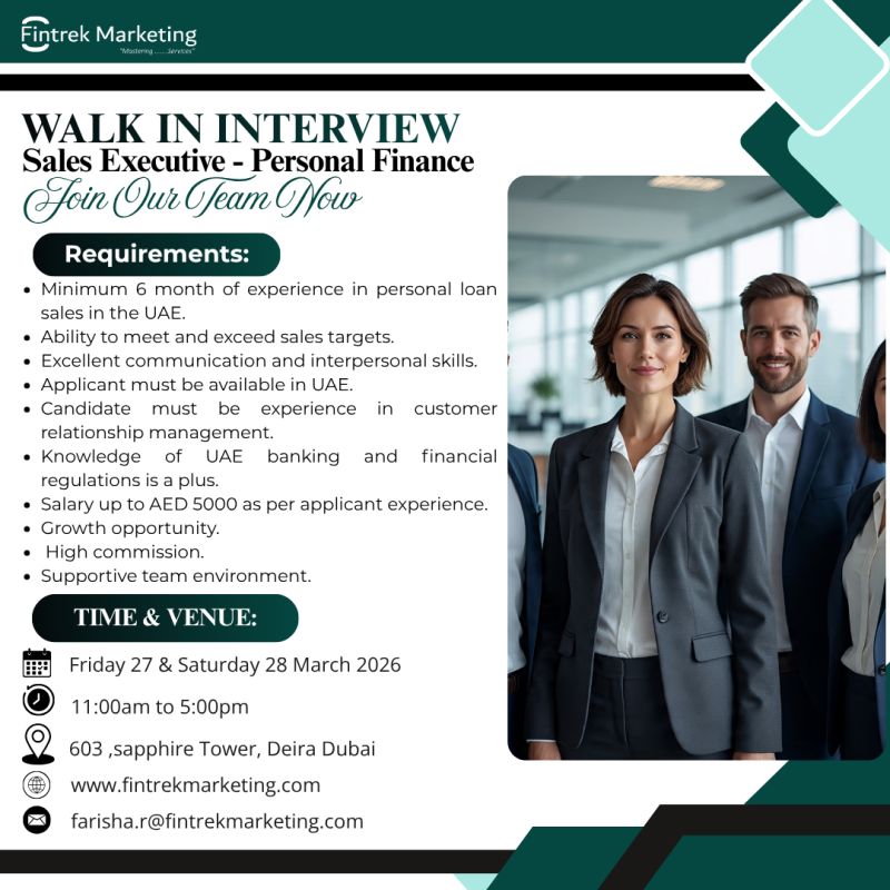 Fintrek Marketing Walk in Interview Poster