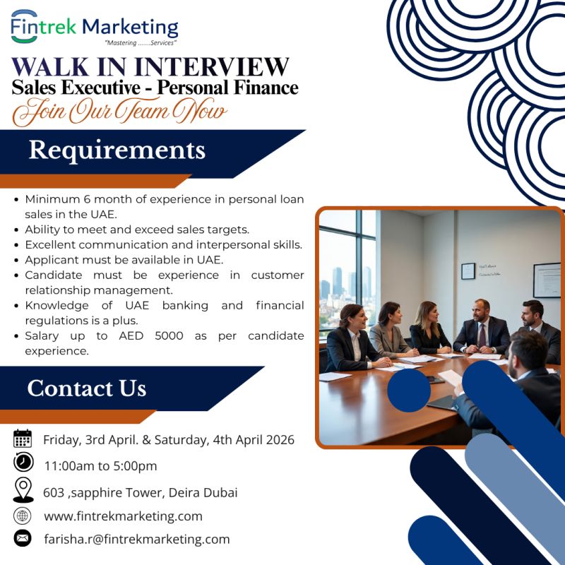 Fintrek Marketing Walk in Interview Poster