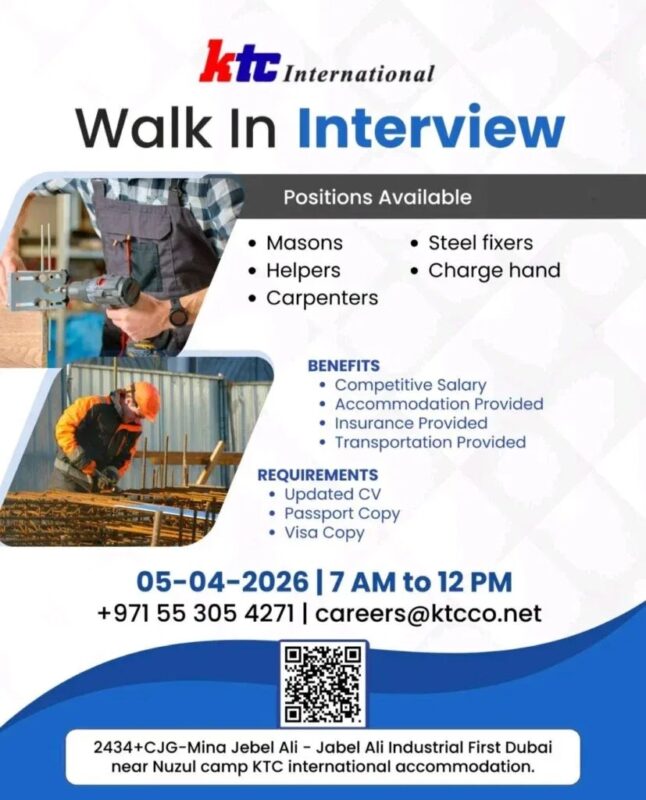 KTC International Walk in Interview Poster