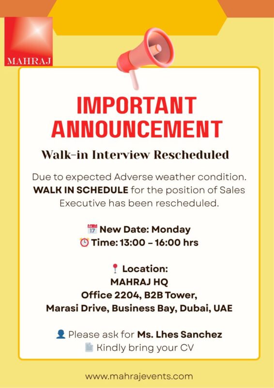 Mahraj Events Services Walk in Interview Poster