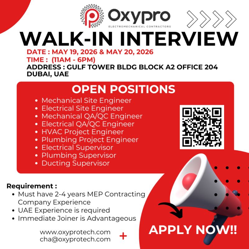Oxypro Walk in Interview in Dubai