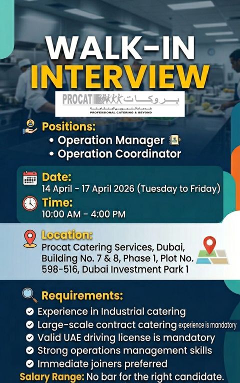 Procat Catering Services Walk in Interview Poster