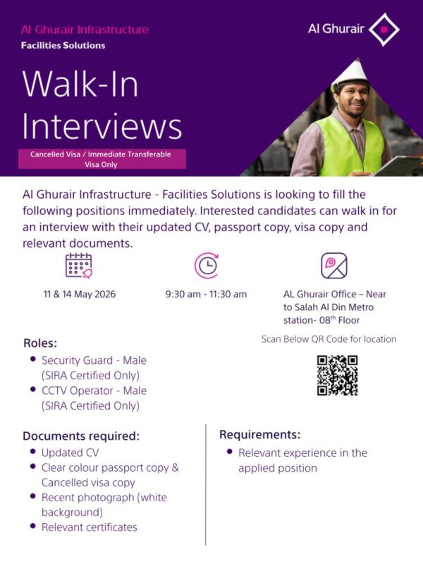 Al Ghurair Infrastructure Walk in Interview Poster