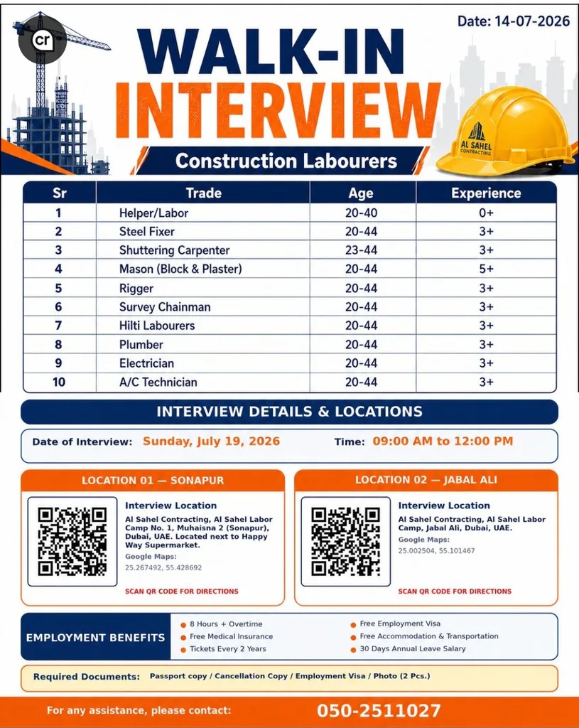 Al Sahel Contracting Walk in Interview Poster