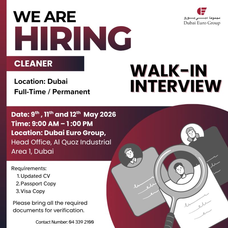 Dubai Euro Group Walk in Interview Poster