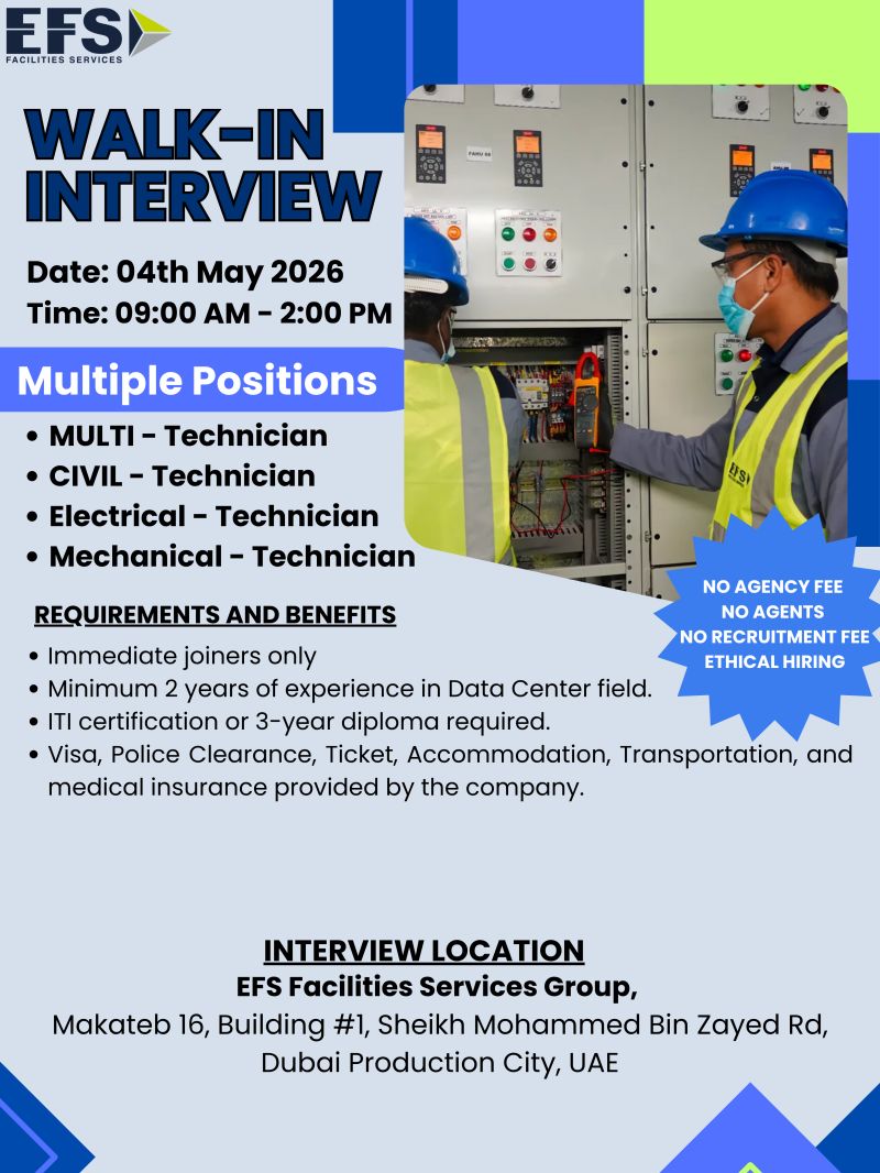 EFS Facilities Walk in Interview Poster