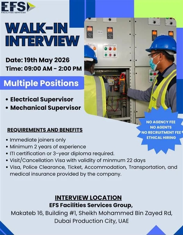 EFS Facilities Walk in Interview Poster