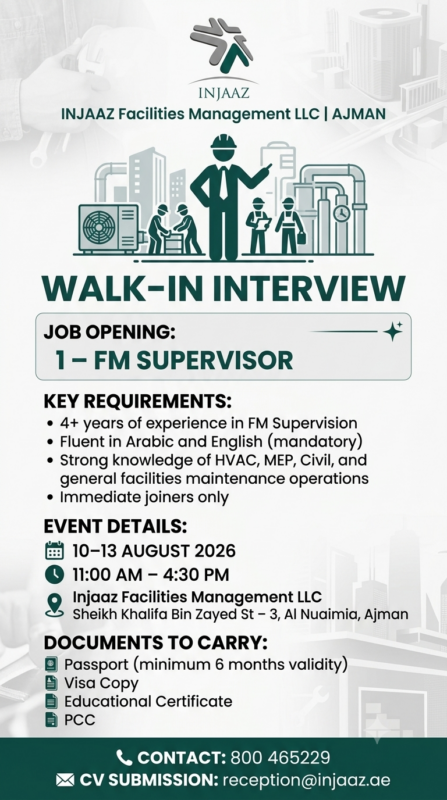 Injaaz FM Walk in Interview Poster