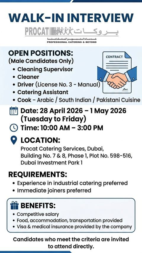 Procat Catering Services Walk in Interview Poster