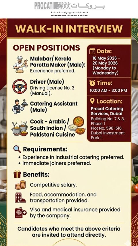 Procat Catering Services Walk in Interview Poster